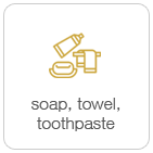 soap, toothpaste, towels